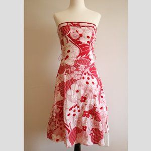 Vintage-Inspired Polka Dot Floral Strapless Dress